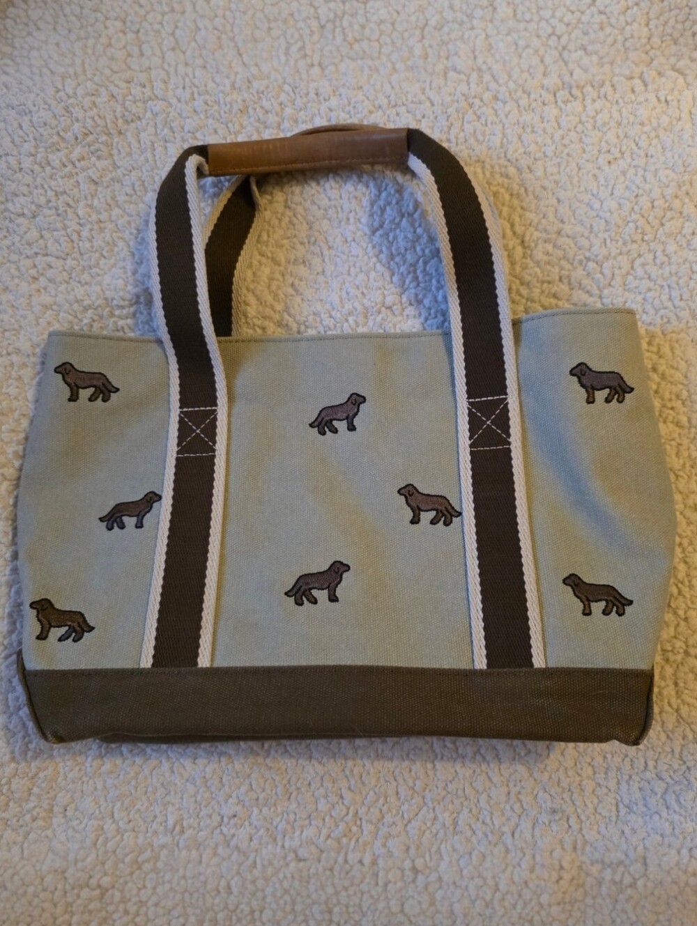 L.L.Bean Ziptop Canvas Tote Bag  - Embroidered Dog